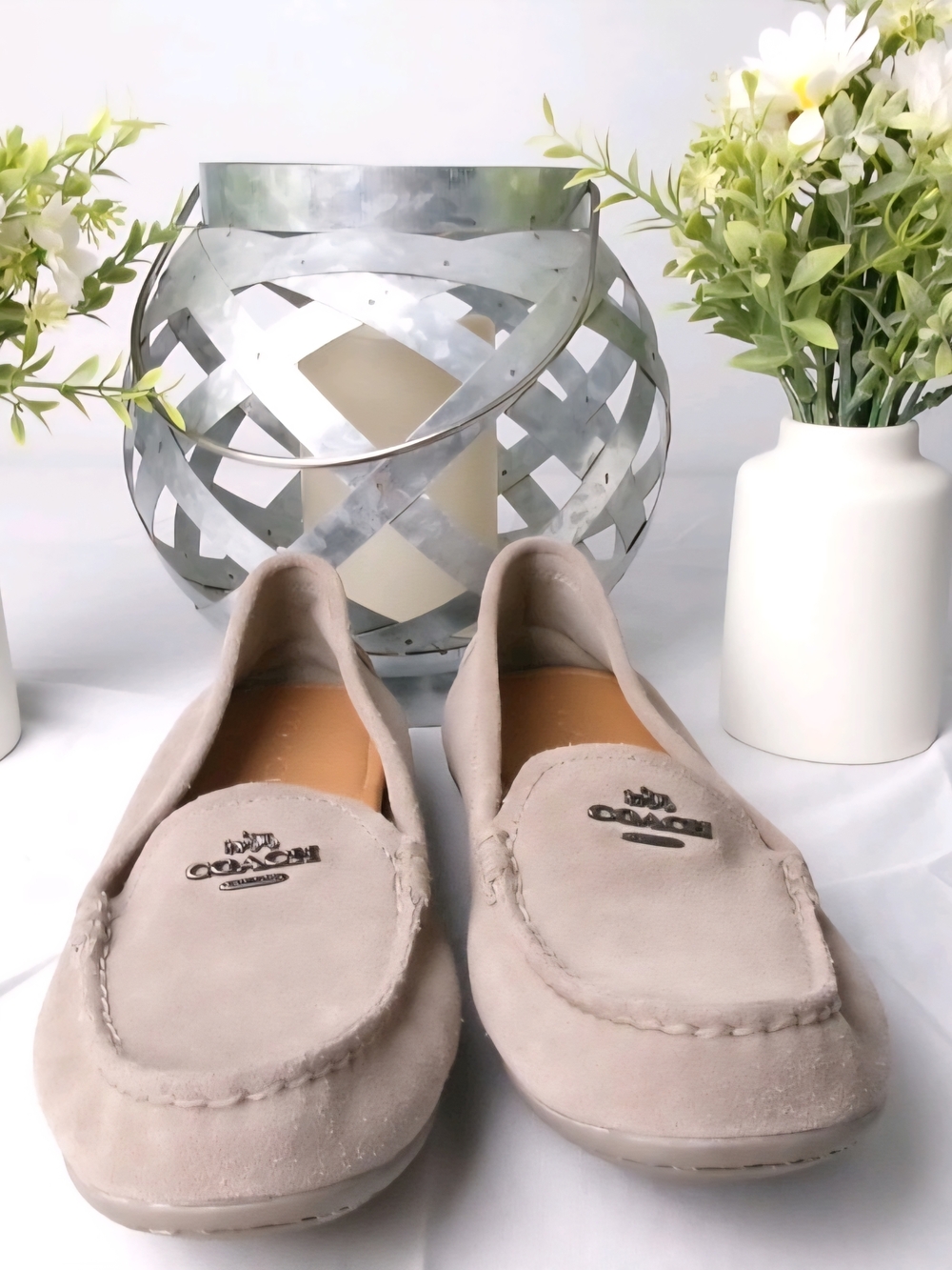 COACH Women's Suede Loafers in Taupe Slip On Flats Size 6 - Picture 5 of 8